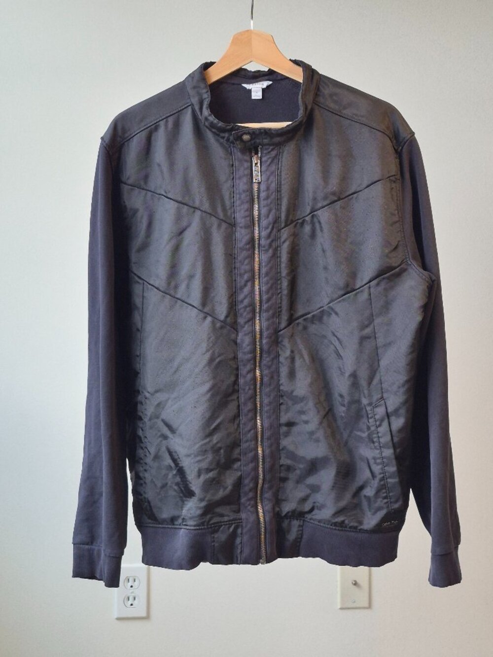 Calvin Klein Men’s XL Black Gray Mixed Media Full Zip Moto Jacket